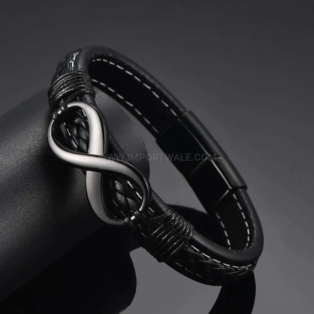Bold Woven Leather Infinity Symbol Bracelet With Magnetic Clasp
