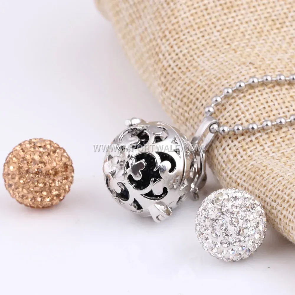 Rhinestone Spherical Bell Pendant Titanium Steel Long Necklace