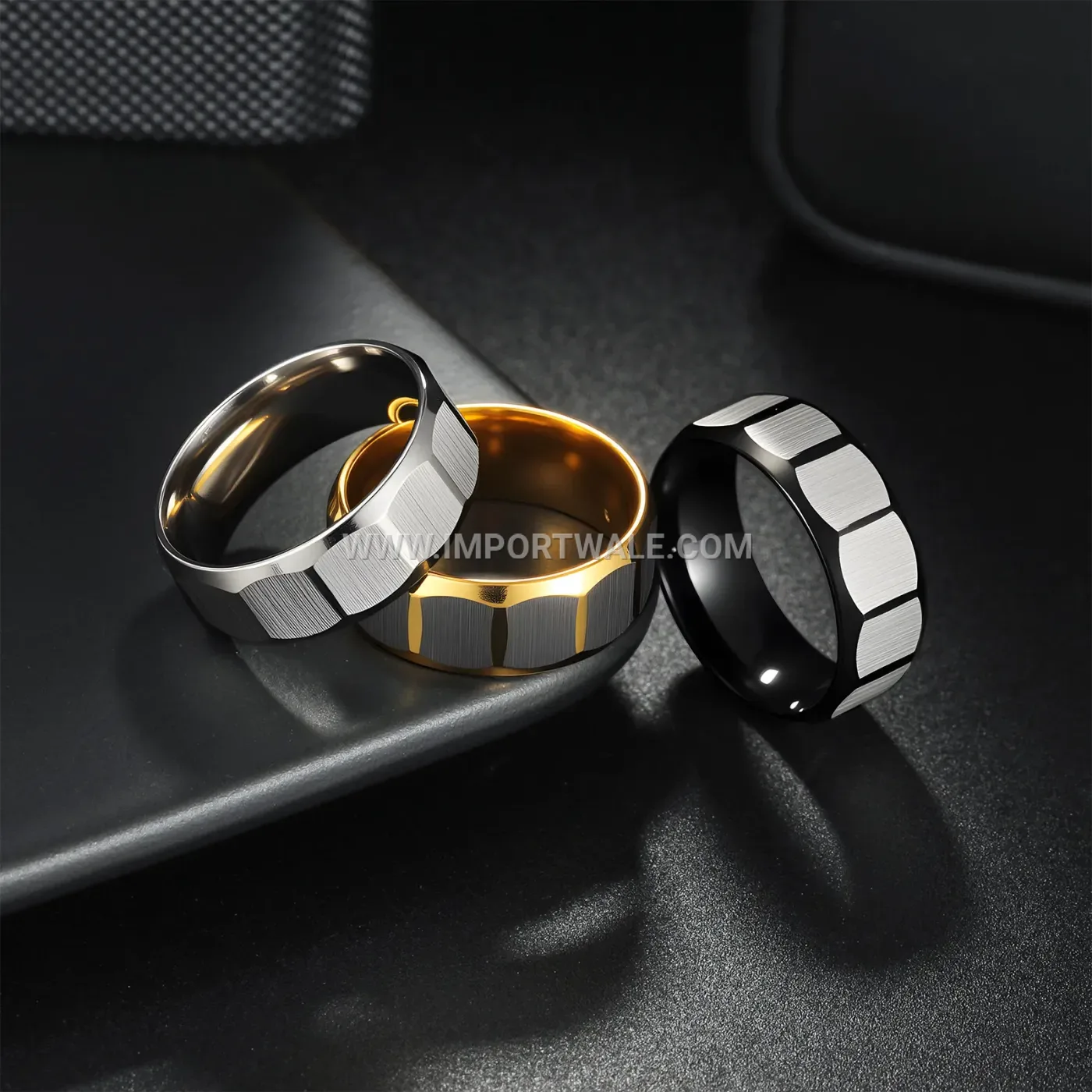 Frosted Geometric Faceted Stainless Steel Stacking Ring