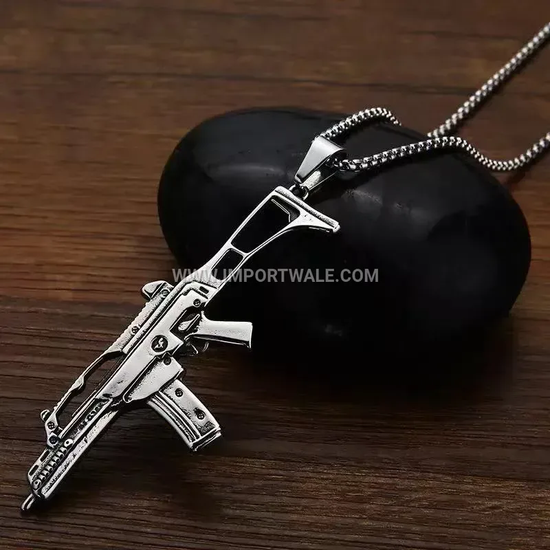Punk Style Stainless Steel Submachine Gun Pendant
