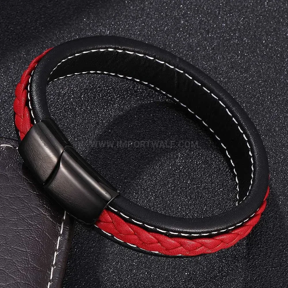 Woven Leather Bracelet featuring Stainless Steel Magnetic Lock