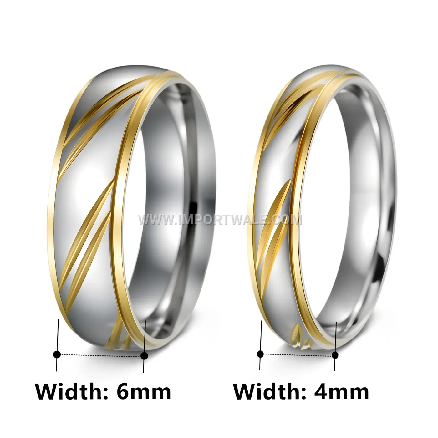 Gold Plated Stainless Steel Diagonal Wave Matching Wedding Band