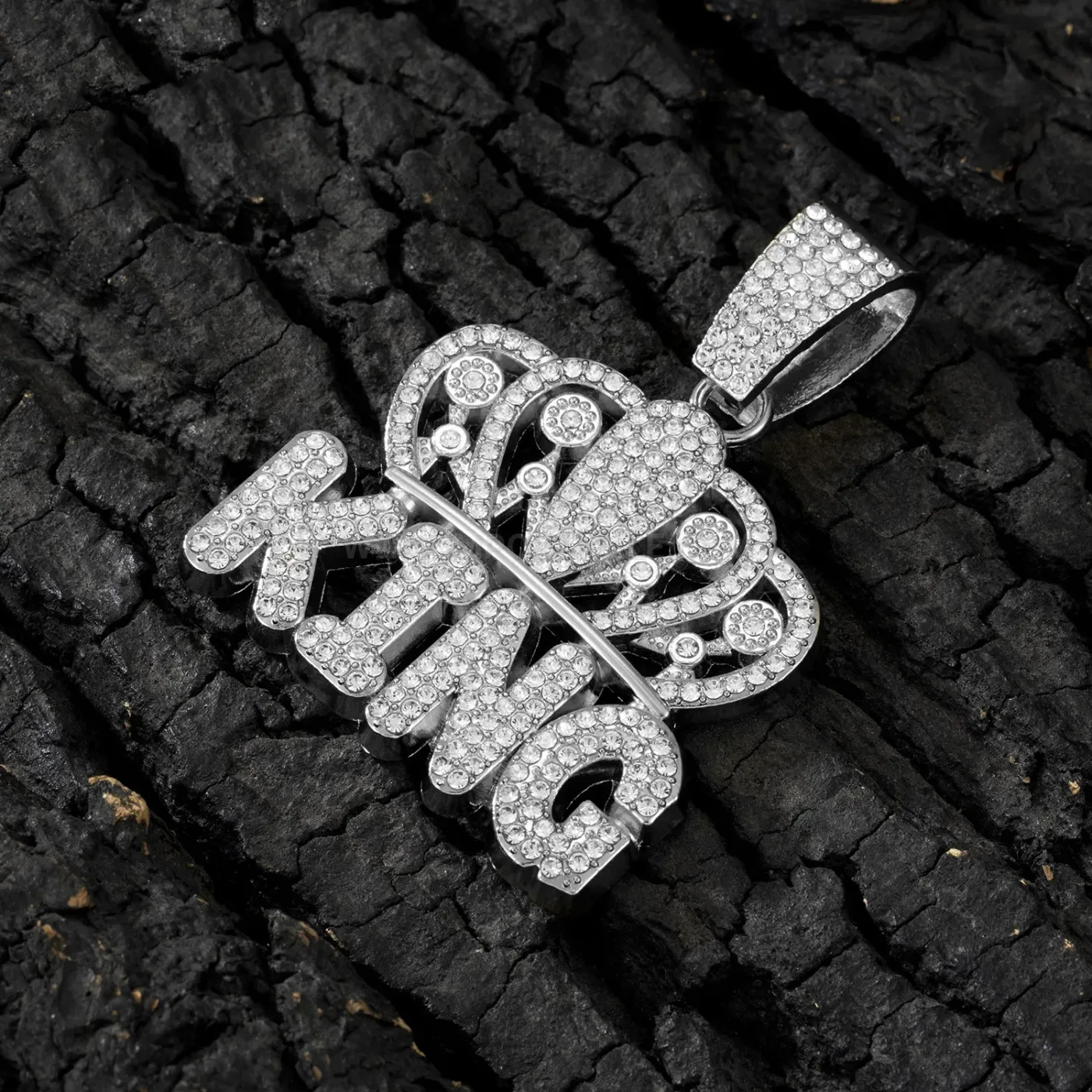 Crowned KING Letter Iced Out Hip Hop Pendant
