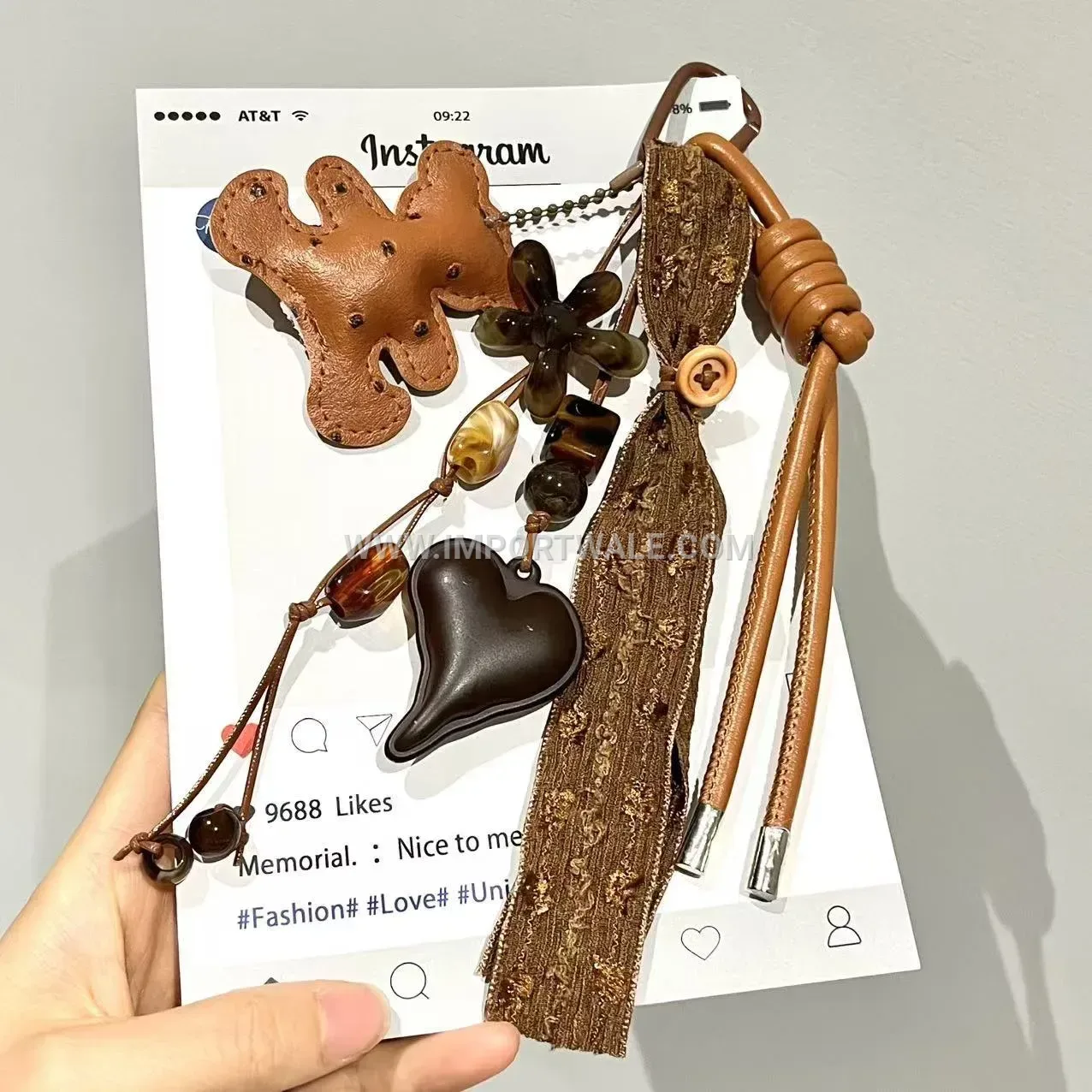 Faux Leather Bear and Heart Bag Charm Keyring