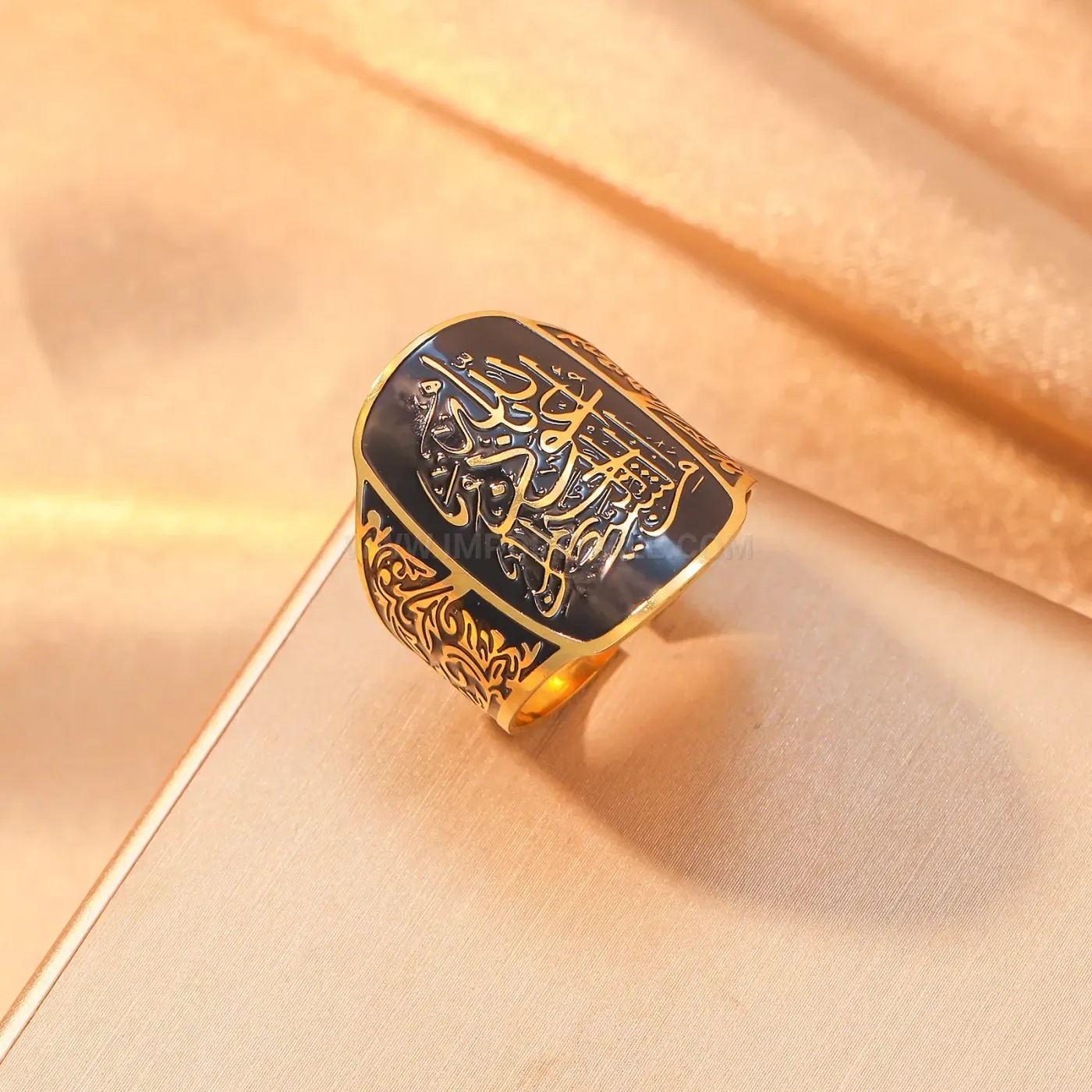 Designer Stainless Steel Ayatul Kursi Arabic Calligraphy Men Signet Ring