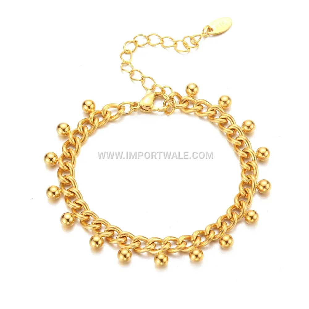 18K Gold Plated Titanium Steel Beaded Chain Bracelet