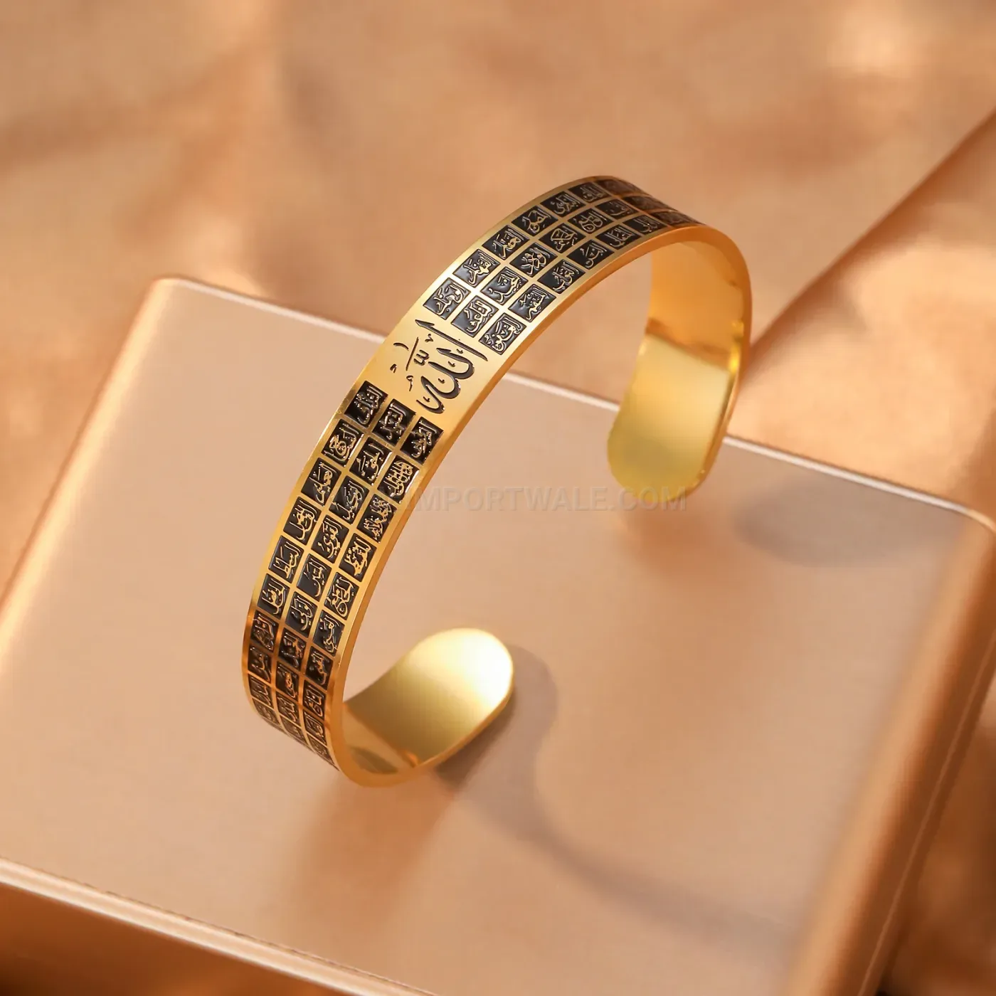 Adjustable Gold Plated Stainless Steel Arabic Calligraphy Allah Cuff Bangle