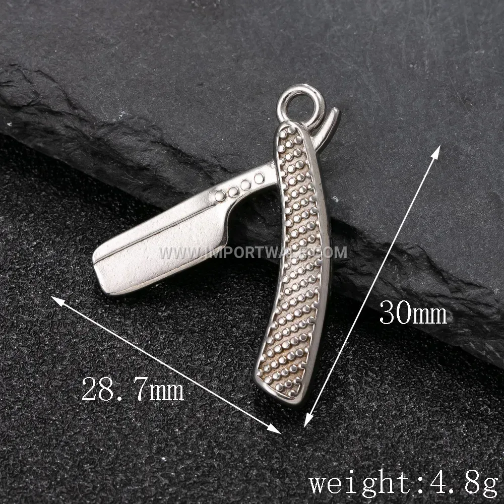 Men's Stainless Steel Cast Barber Shears and Razor Pendant