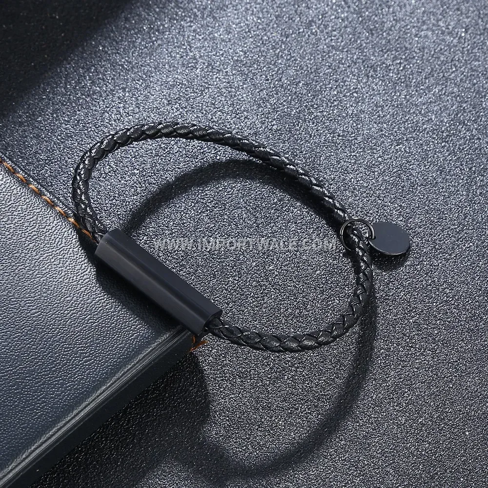 Minimalist Leather Cord Bracelet With Brushed Stainless Steel Magnetic Clasp
