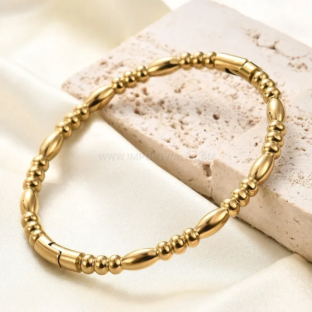 Classic Sleek Bamboo Joint Design Stainless Steel Bangle Bracelet
