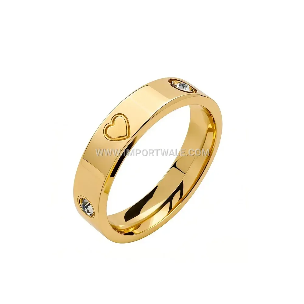 Heart Accent Zircon Inlaid Stainless Steel Band Ring