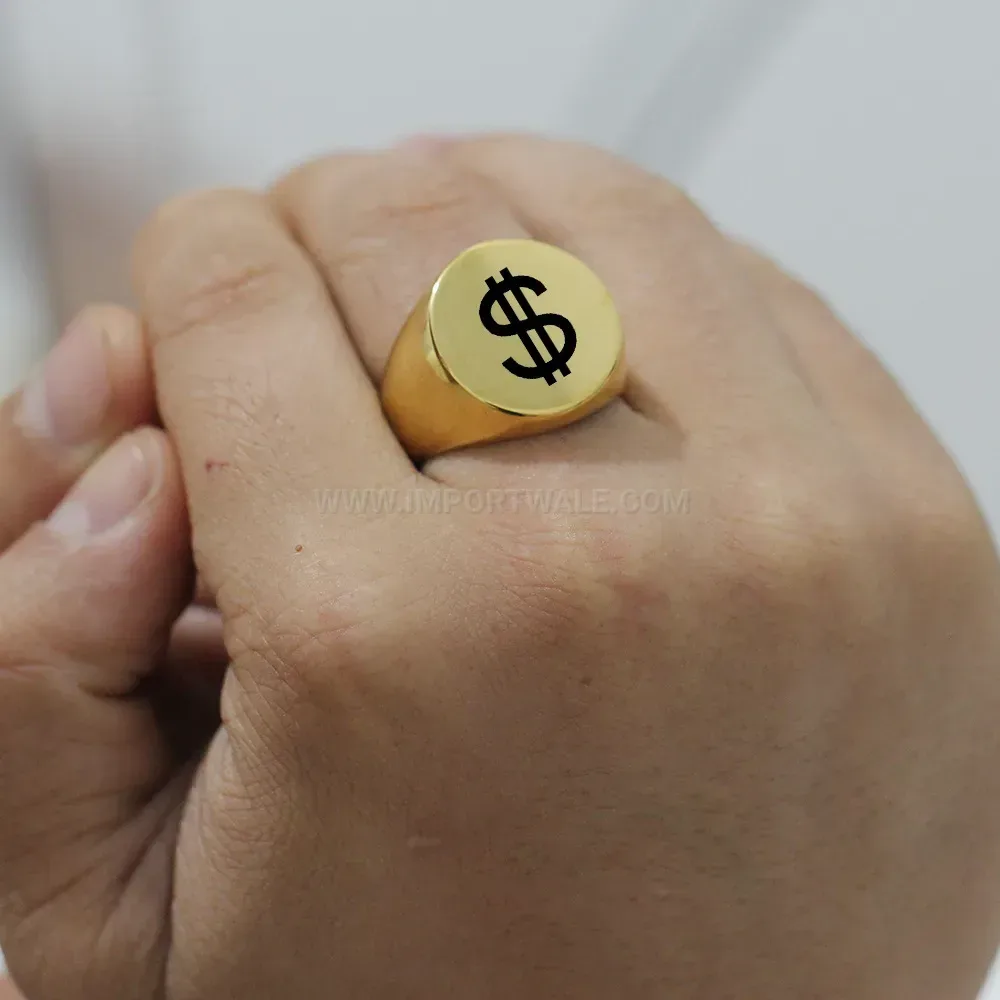Premium Laser Engraved US Dollar Sign Stainless Steel Round Ring