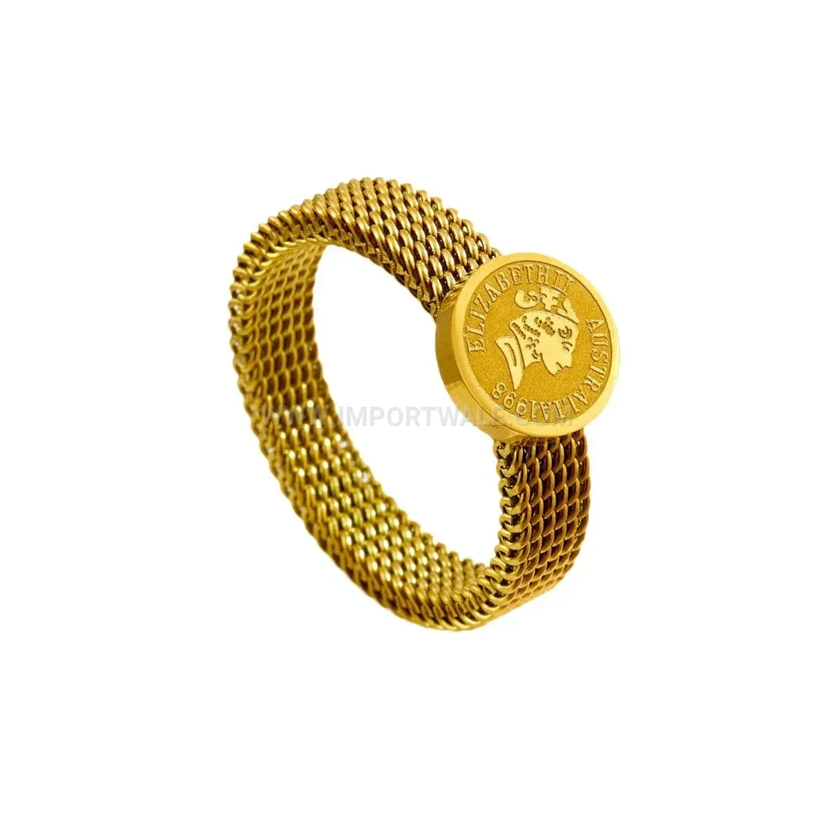 Vintage Queen Coin Portrait Mesh Titanium Steel Ring