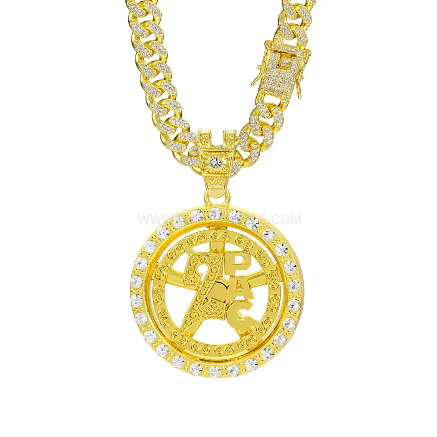 Chic Spinning Geometric 2PAC Pendant Cuban Chain Necklace