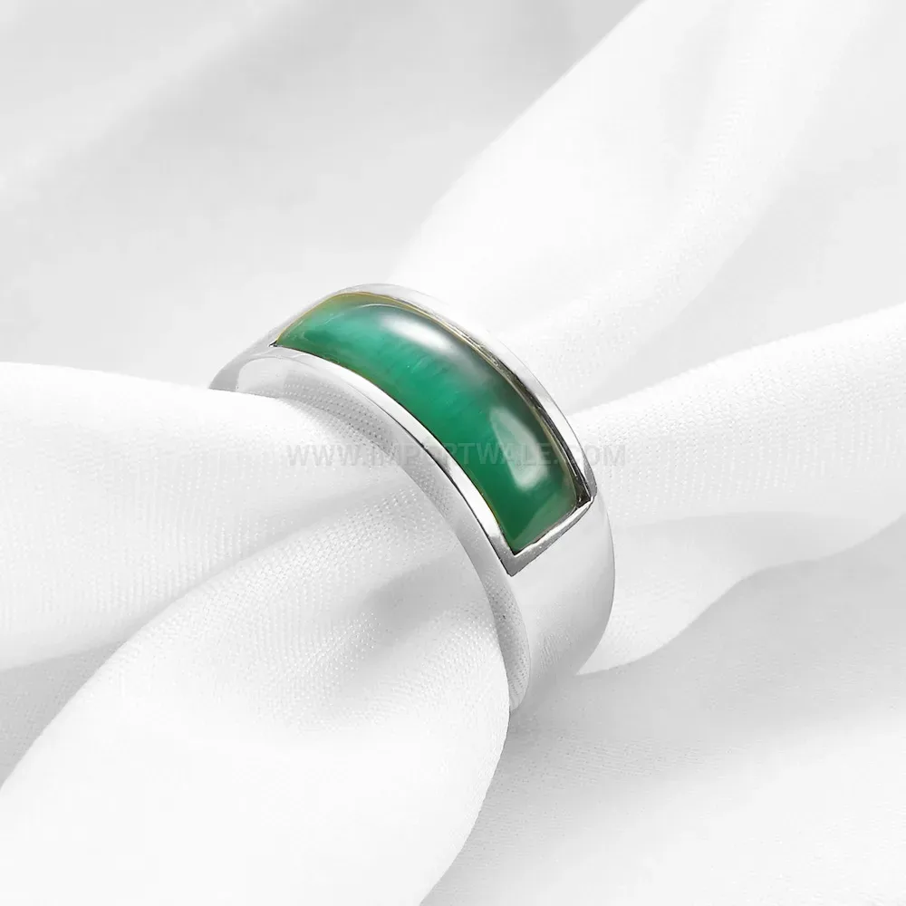Modern Stainless Steel Solitaire Gemstone Ring with Oval Inlay