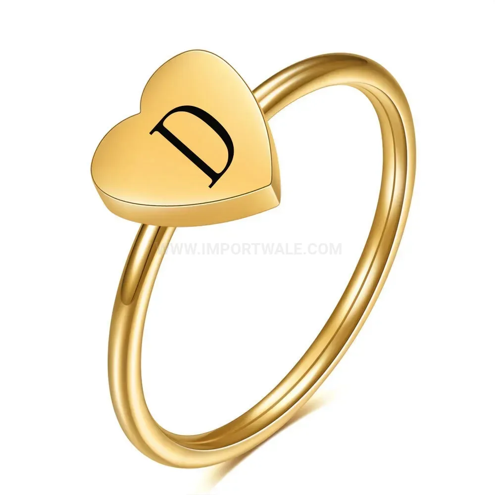 Classic Heart Engraved Stainless Steel Initial Band Ring