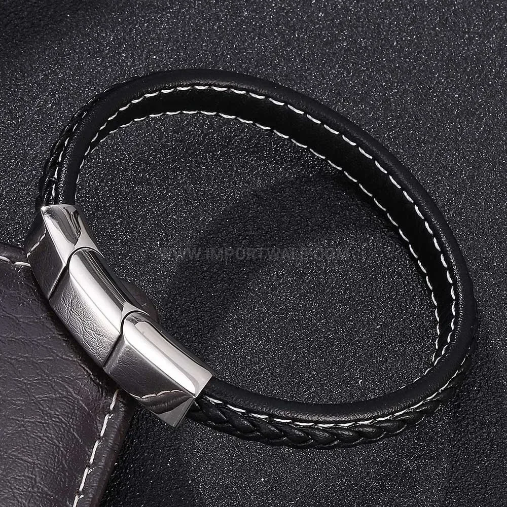 Textured Microfiber Leather Band with Three-Section Magnetic Clasp