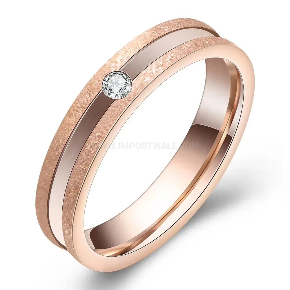 Chic Frosted Stainless Steel Crystal Inlaid Minimalist Band Ring