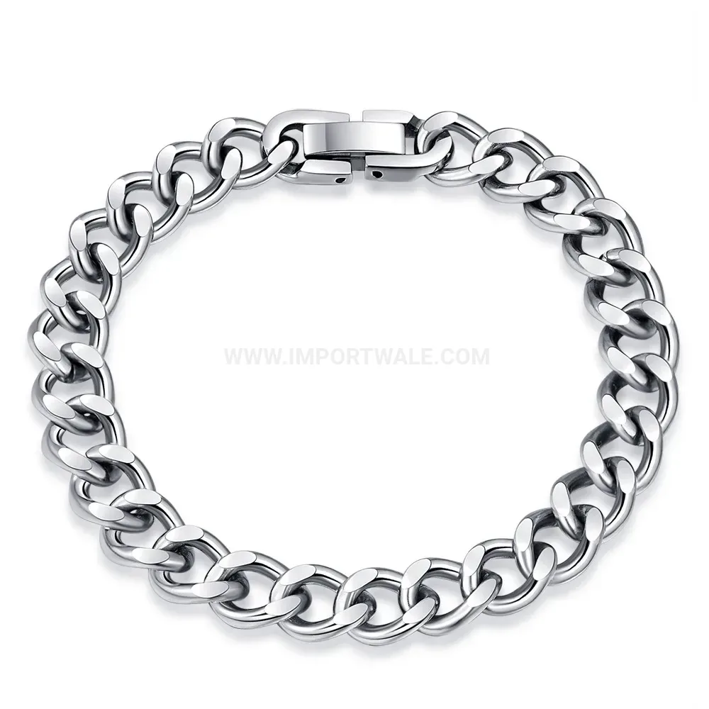 Vintage Eight Millimeter Stainless Steel Cuban Link Men Chain Bracelet