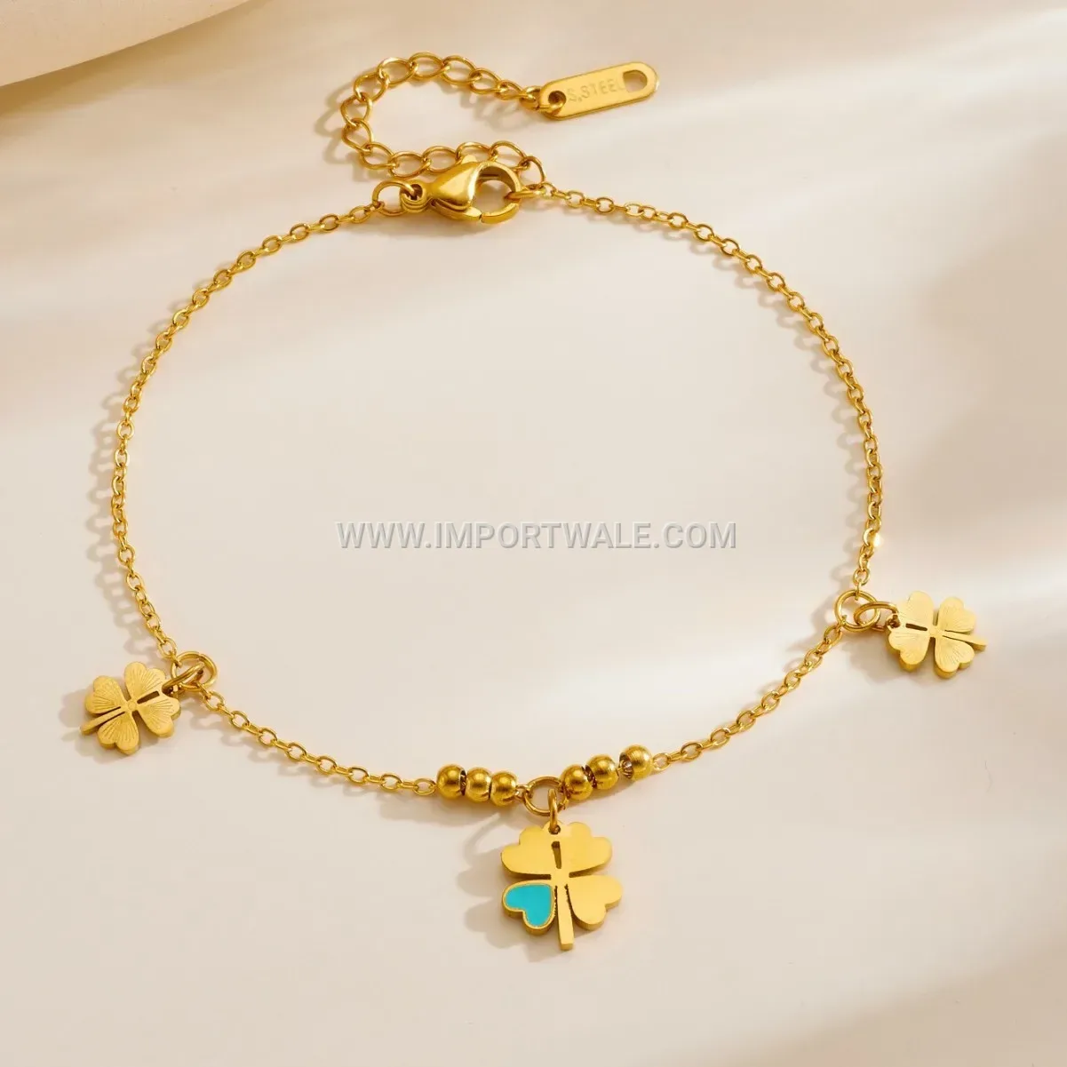 Titanium Steel Four-Leaf Clover Charm Anklet