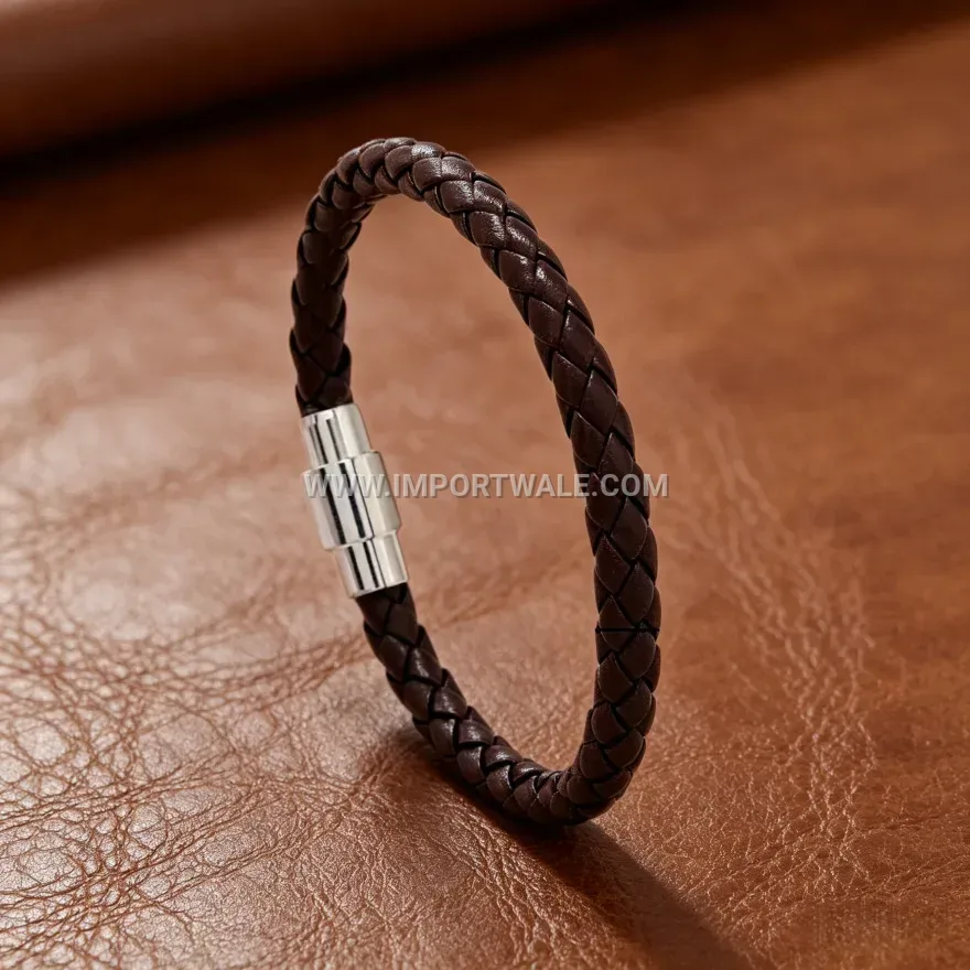 Minimalist Braided Leather Cord Cuff Bracelet Secure Clasp