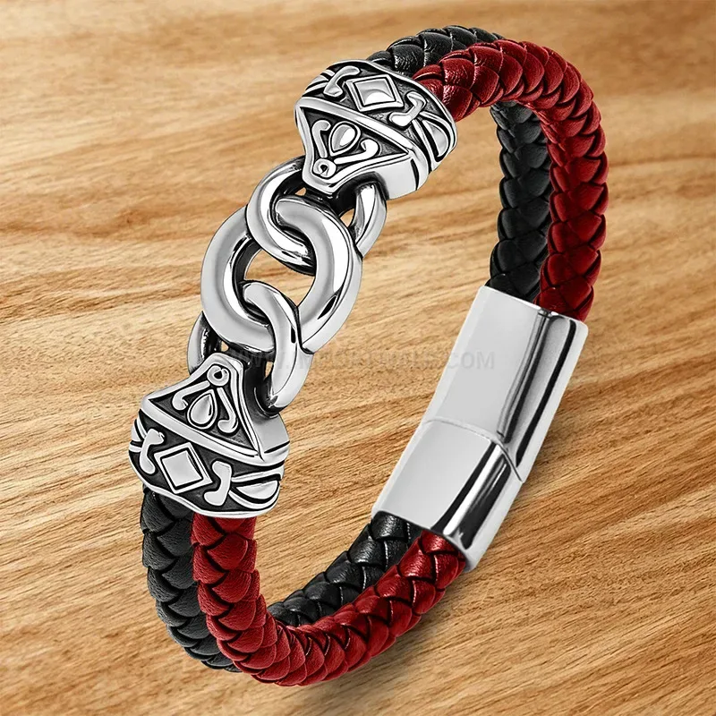 Modern Two Tone Braided Leather Stainless Steel Buckle Bracelet