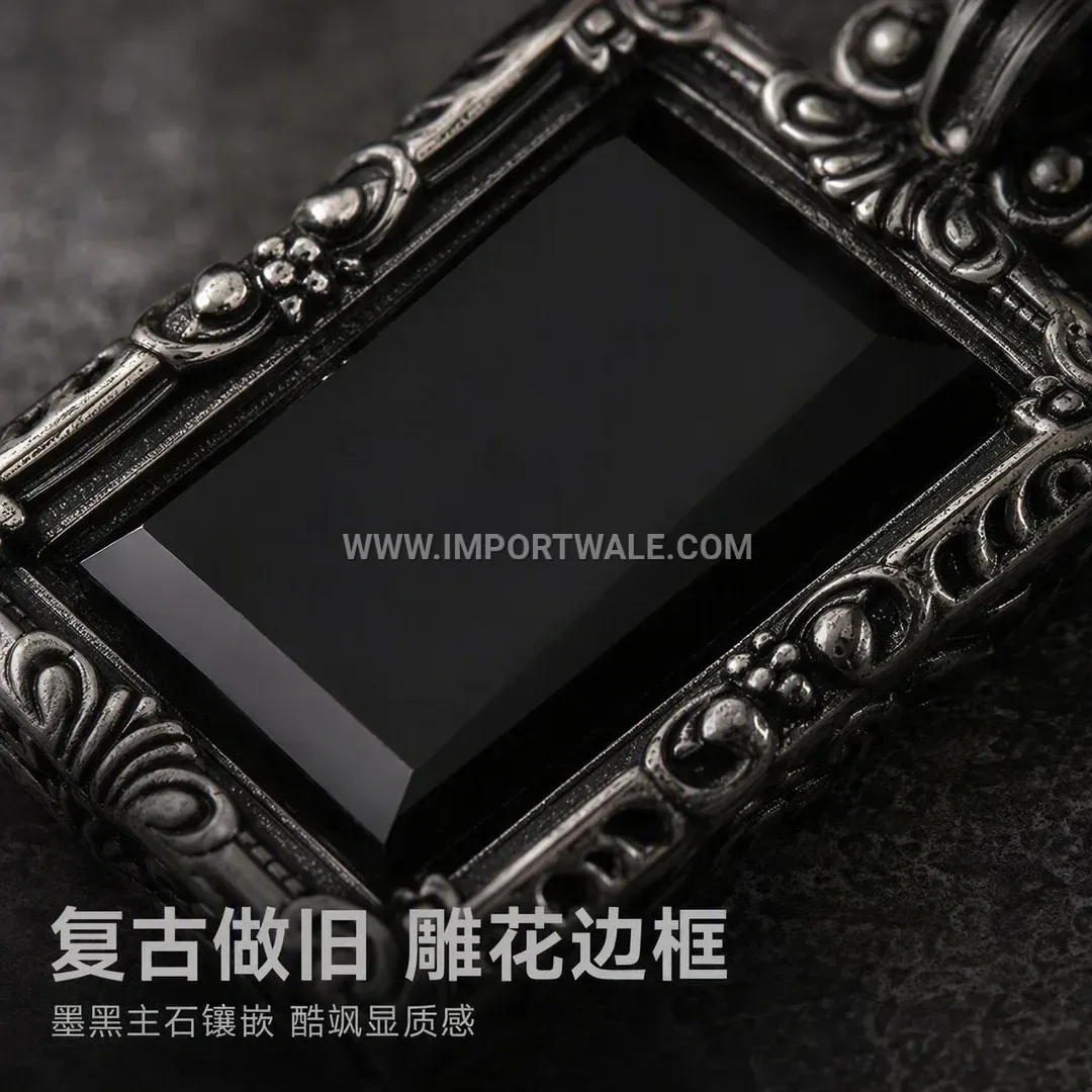 Gothic Stainless Steel Gemstone Frame Locket Pendant