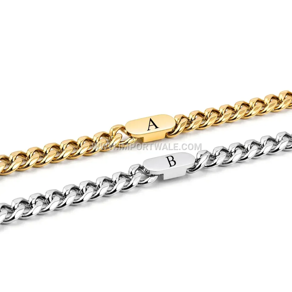 Engraved Initial Letter 8mm Cuban Link Stainless Steel Bracelet