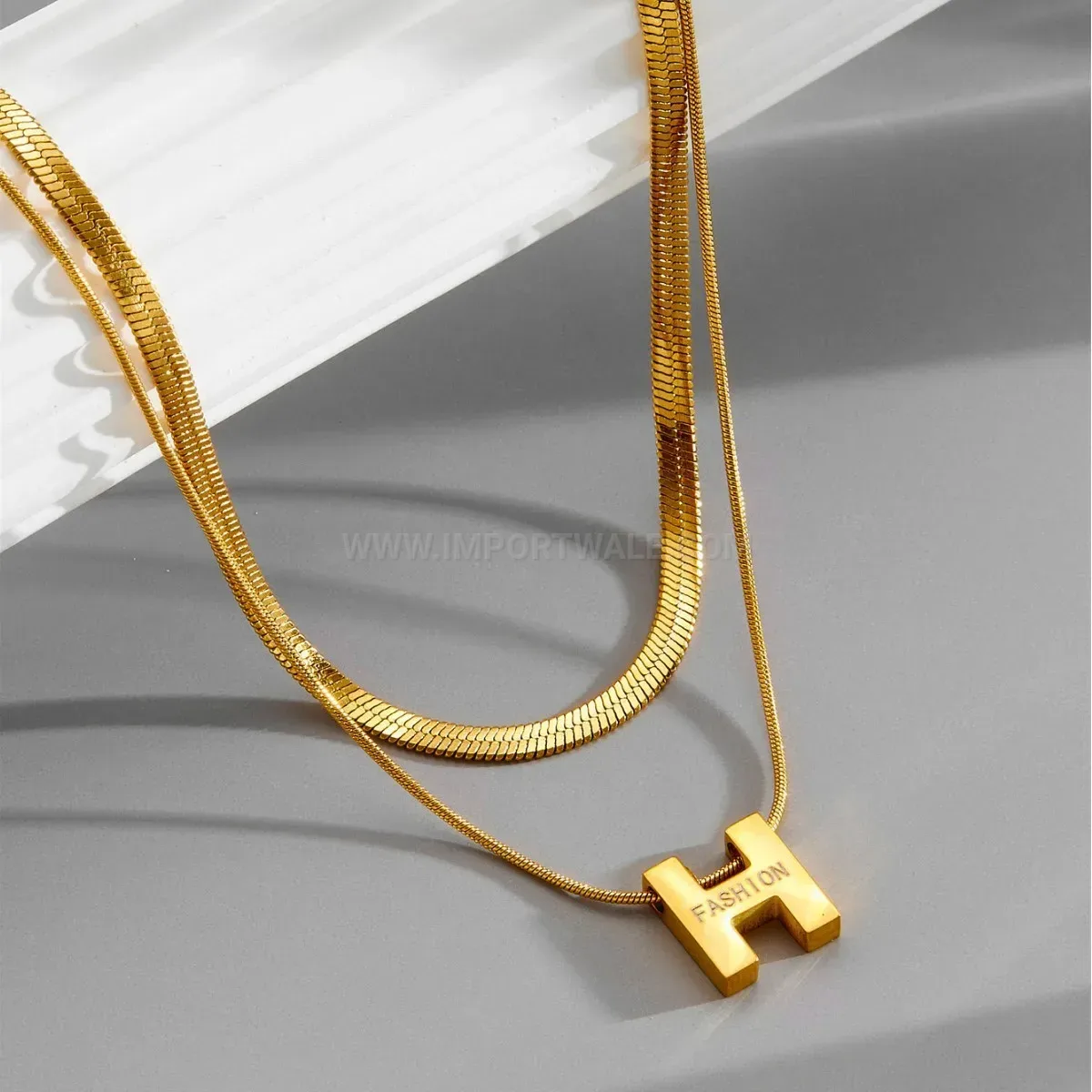 Modern Double Layer Snake Chain Letter H Titanium Steel Necklace
