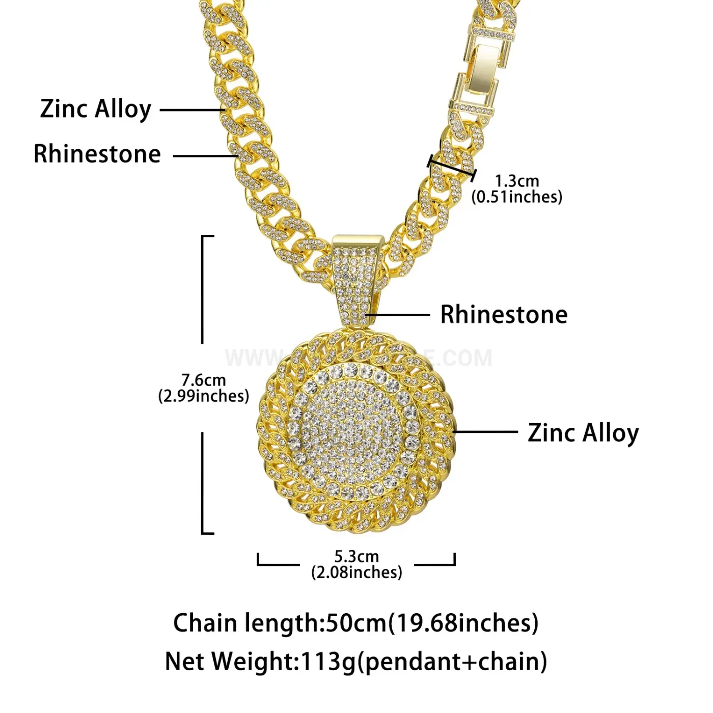 Thick Rhinestone Round Medallion Hip Hop Pendant