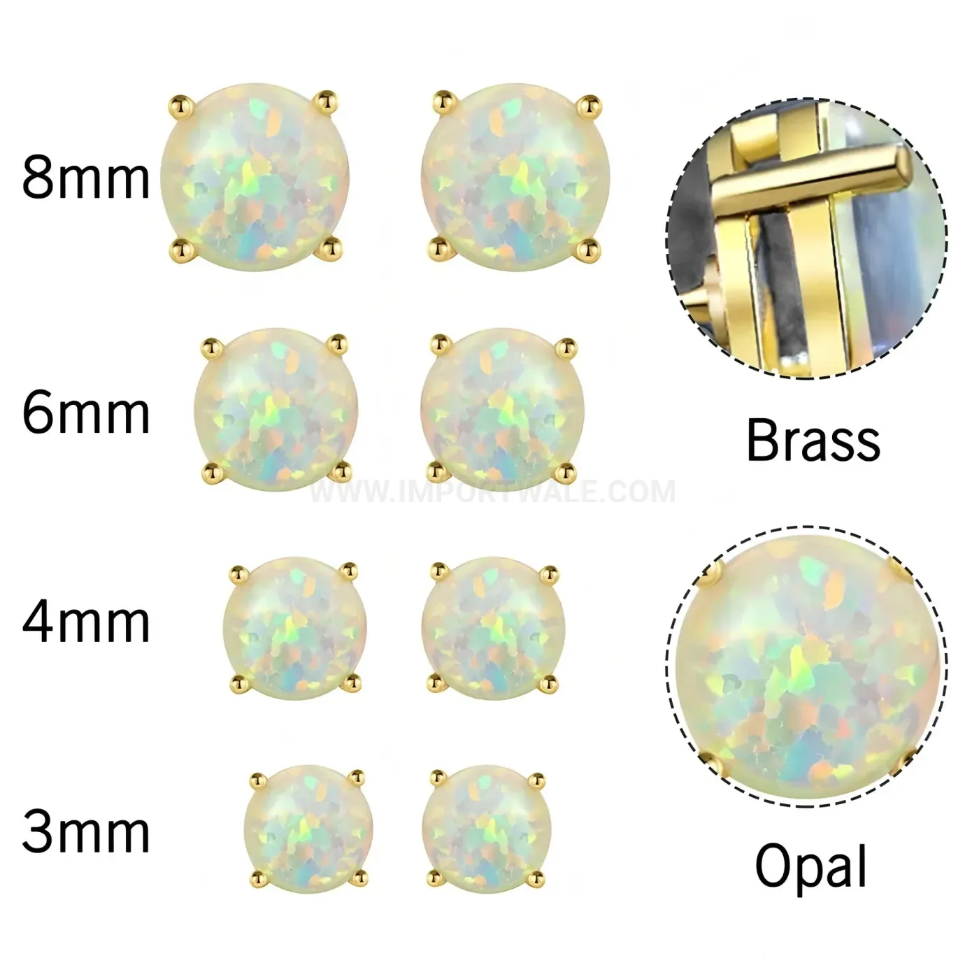 Bold French Style Multi Size Opal Stud Earrings Set Gold Plated