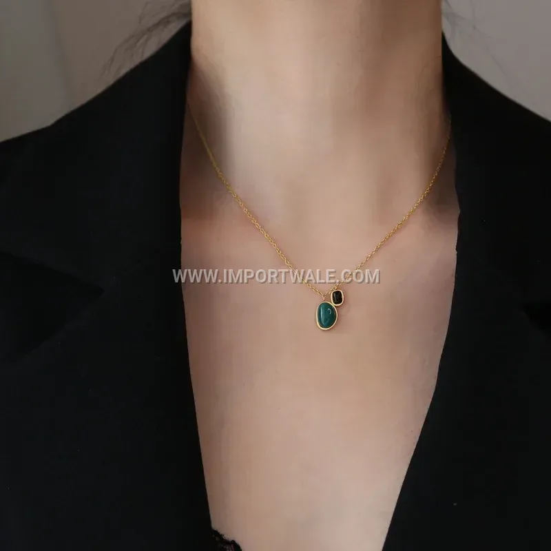 Anti Tarnish Stainless Steel Green Black Agate Jewelry Set