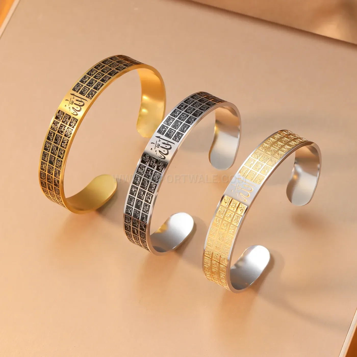 Adjustable Gold Plated Stainless Steel Arabic Calligraphy Allah Cuff Bangle