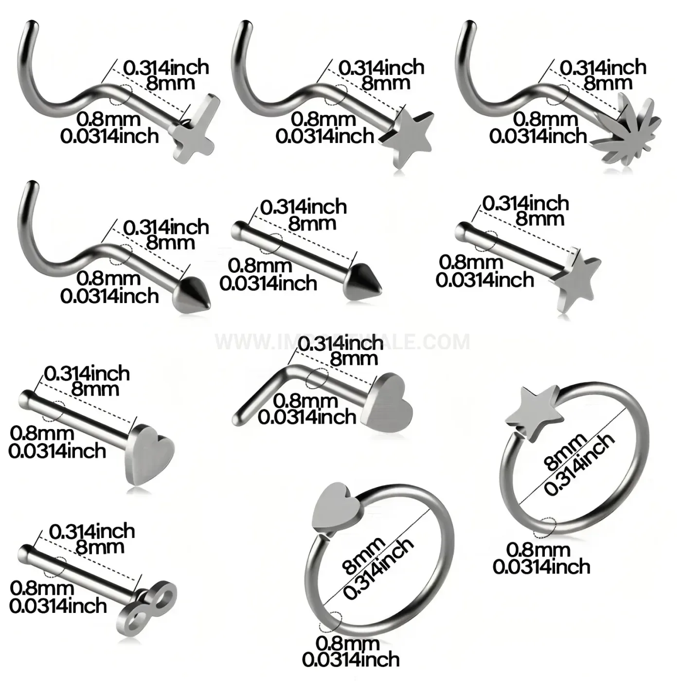 Designer Multicolor Stainless Steel Piercing Nose Ring Set