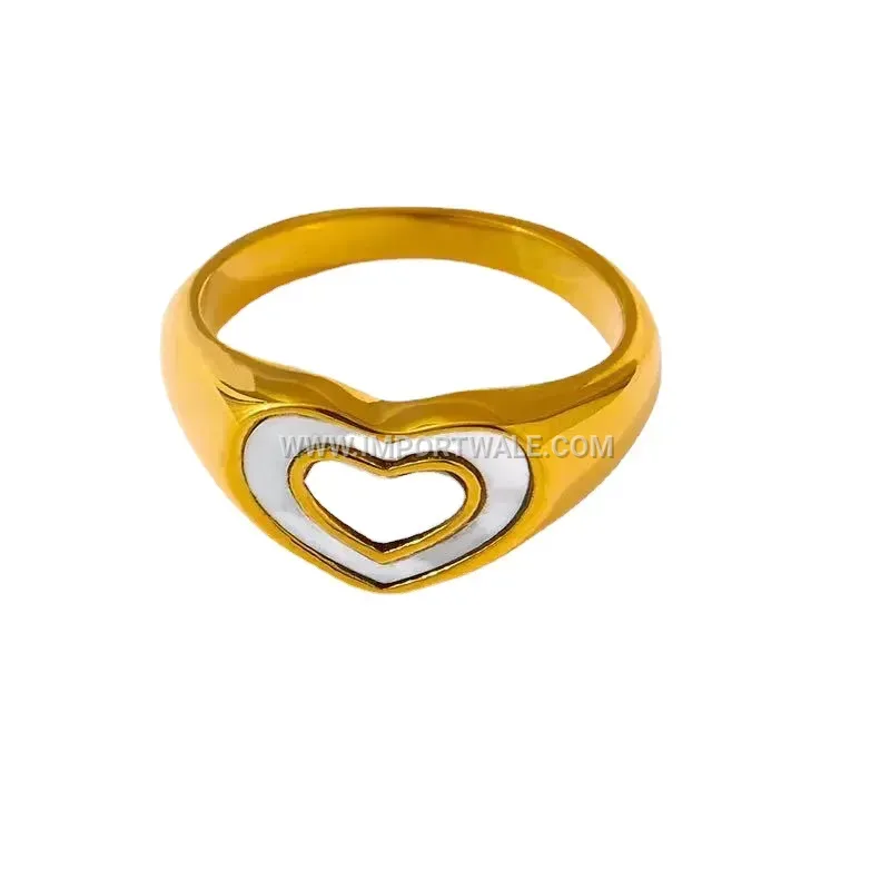 Gold Plated Double Heart Shell Epoxy Stainless Steel Ring