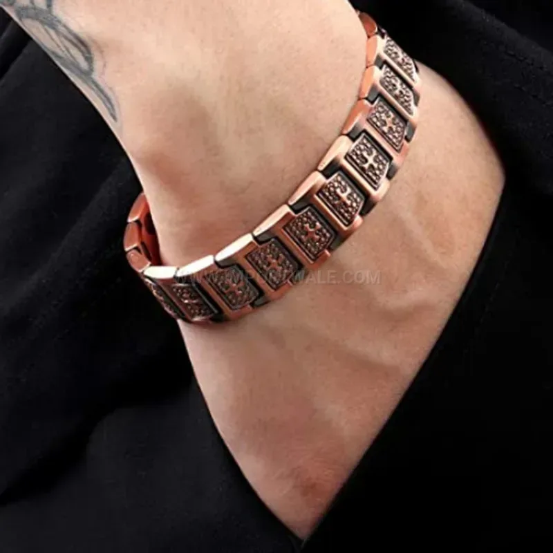 Trendy Men Double Row Neodymium Bio Magnetic Cross Copper Bracelet