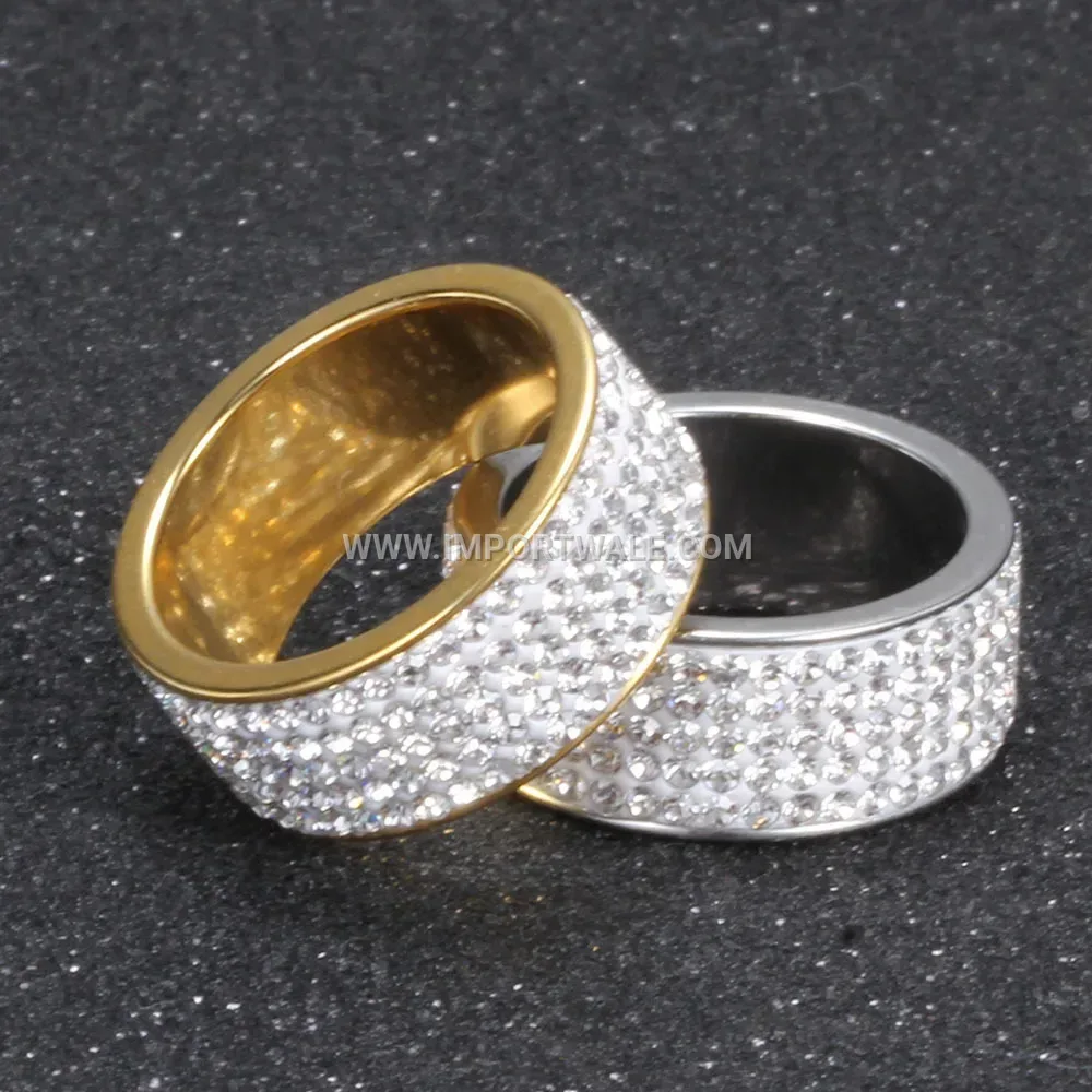 Five-Row Crystal Embedded Stainless Steel Statement Band Ring