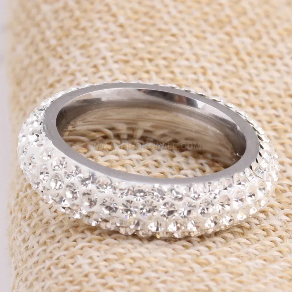 Four Row Crystal Inlaid Stainless Steel Band Ring