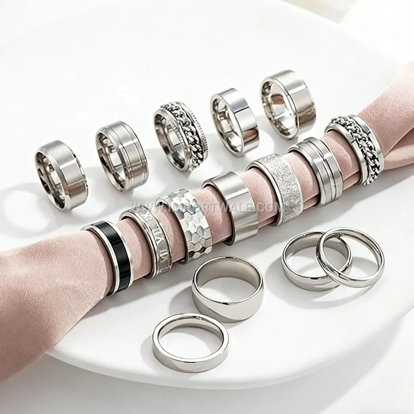 Polished Stainless Steel Geometric Frost Foil Ring