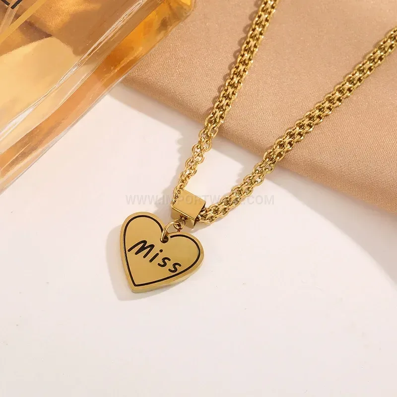 Fashion Vintage Heart Letter Pendant Titanium Steel Necklace