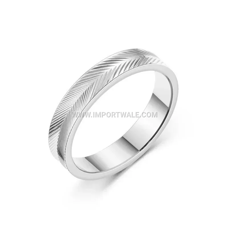 Textured Feather Pattern Stainless Steel Band Ring