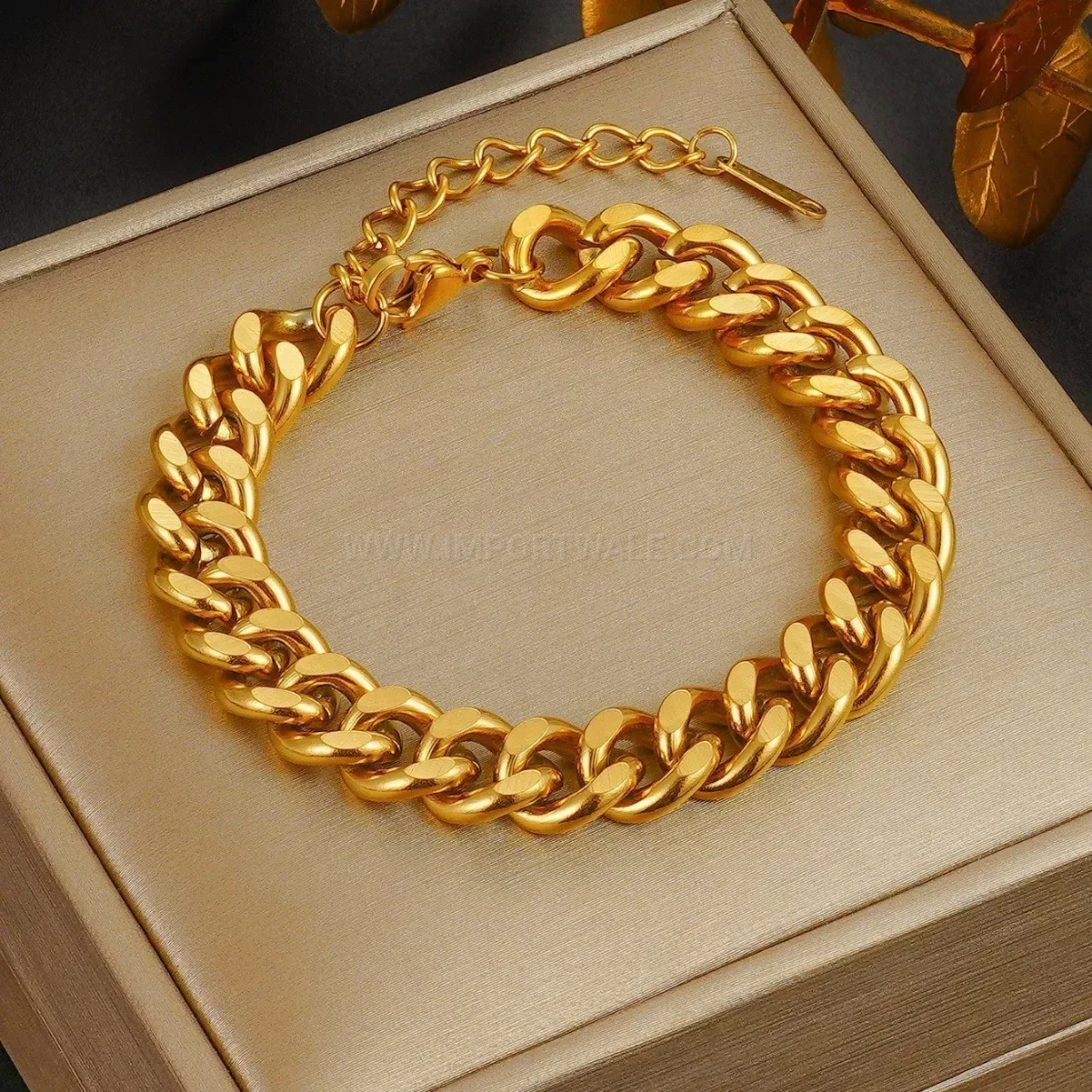 Trendy Chunky Stainless Steel Flat Cuban Link Jewelry Set