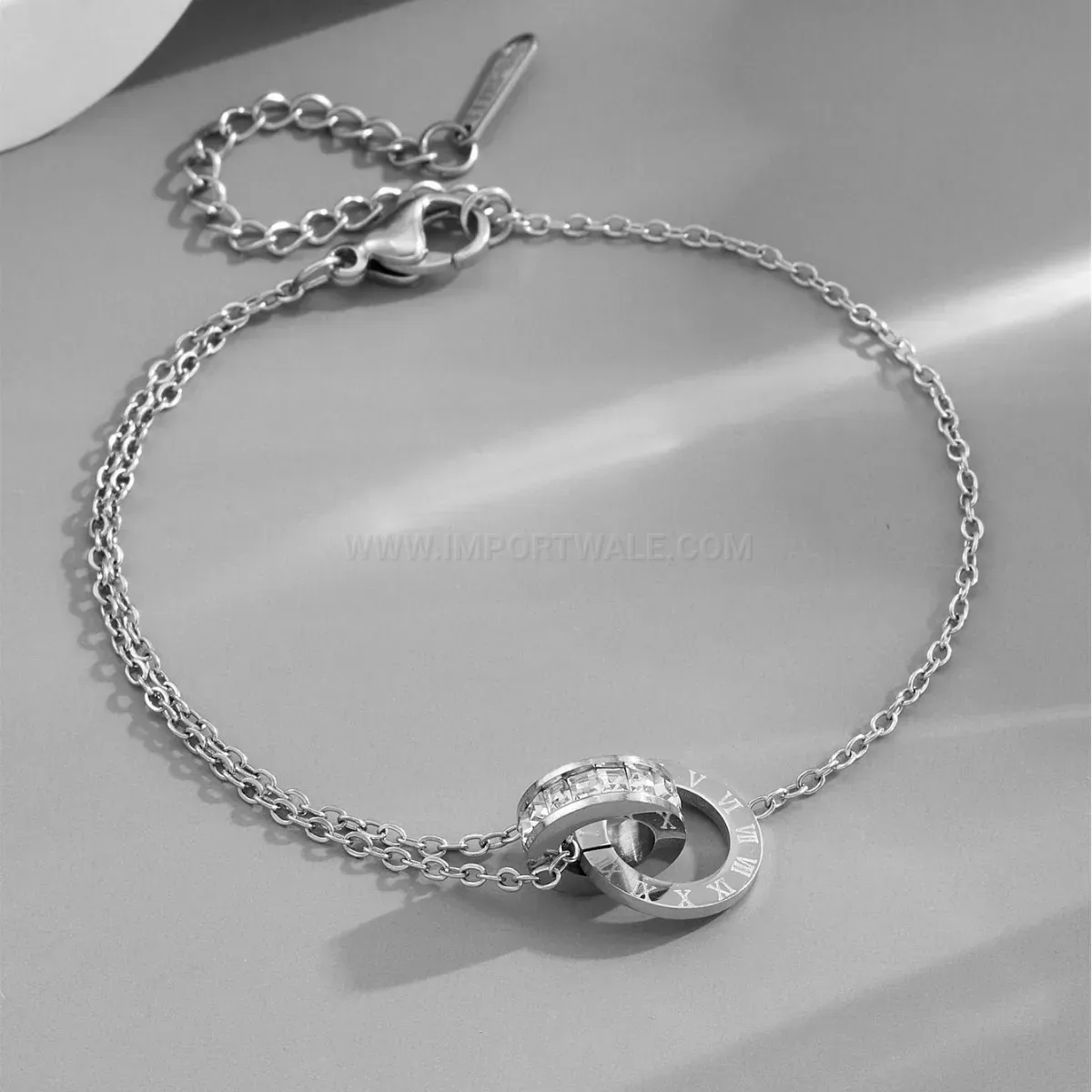 Double Layer Roman Numeral Cubic Zirconia Titanium Steel Bracelet