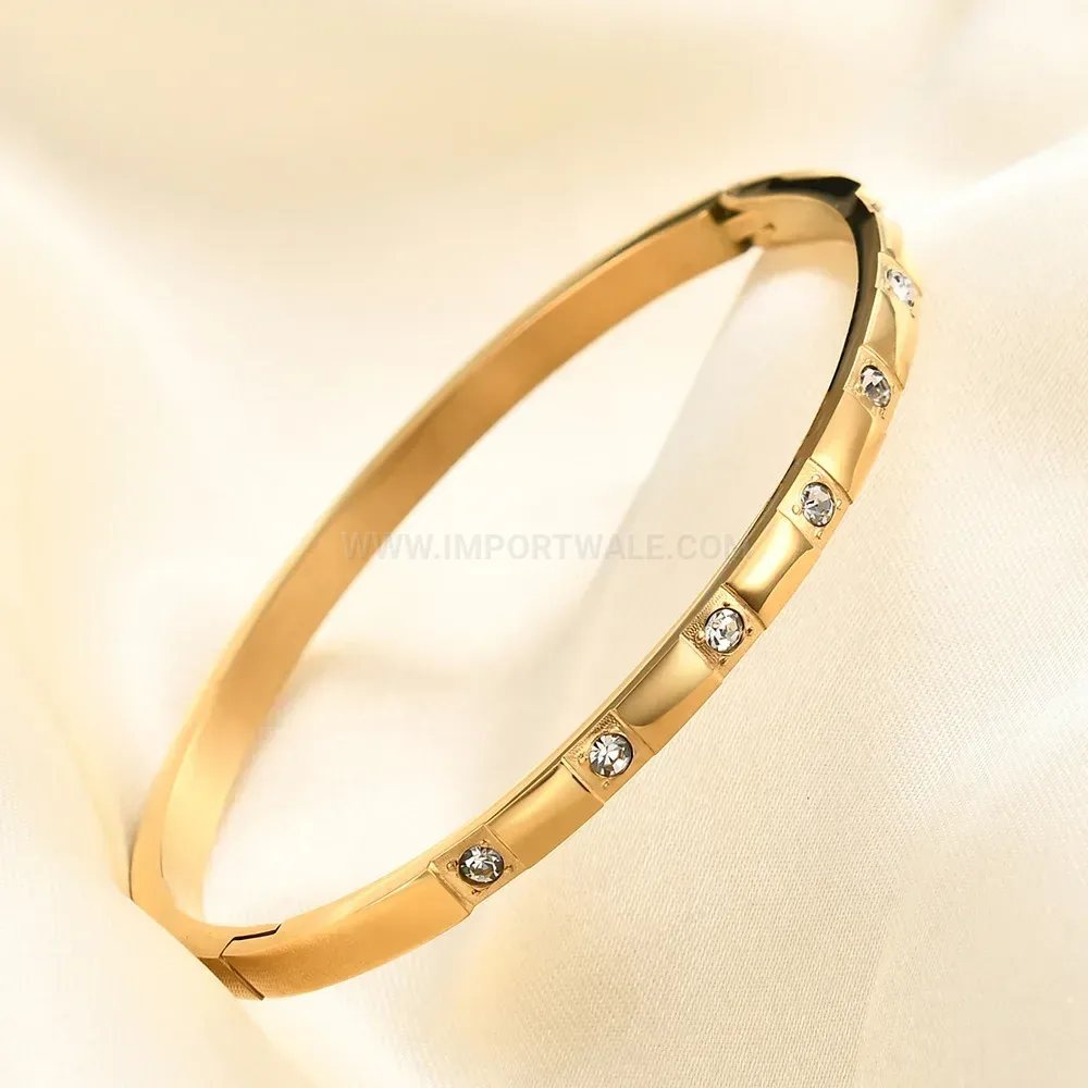 Stylish Minimalist Cubic Zirconia Inlaid Stainless Steel Bangle Bracelet