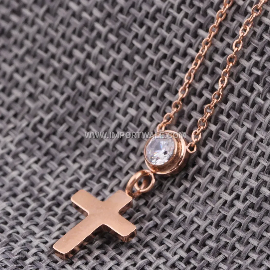 Layered Stainless Steel Cross Pendant Necklace Set with Cubic Zirconia