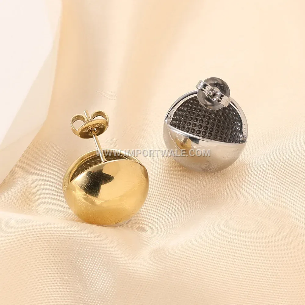 Hollow Sphere Stainless Steel Stud Earrings in Gold Tone