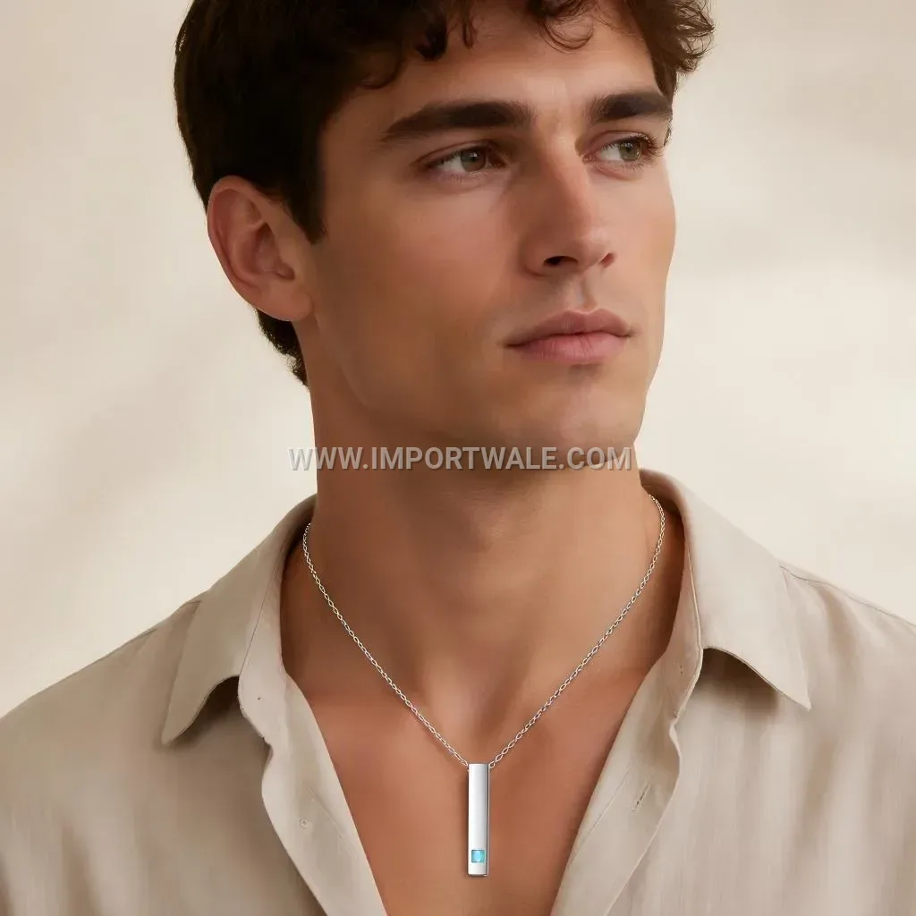Asymmetric Rhinestone Bar Stainless Steel Couple Pendant Necklace