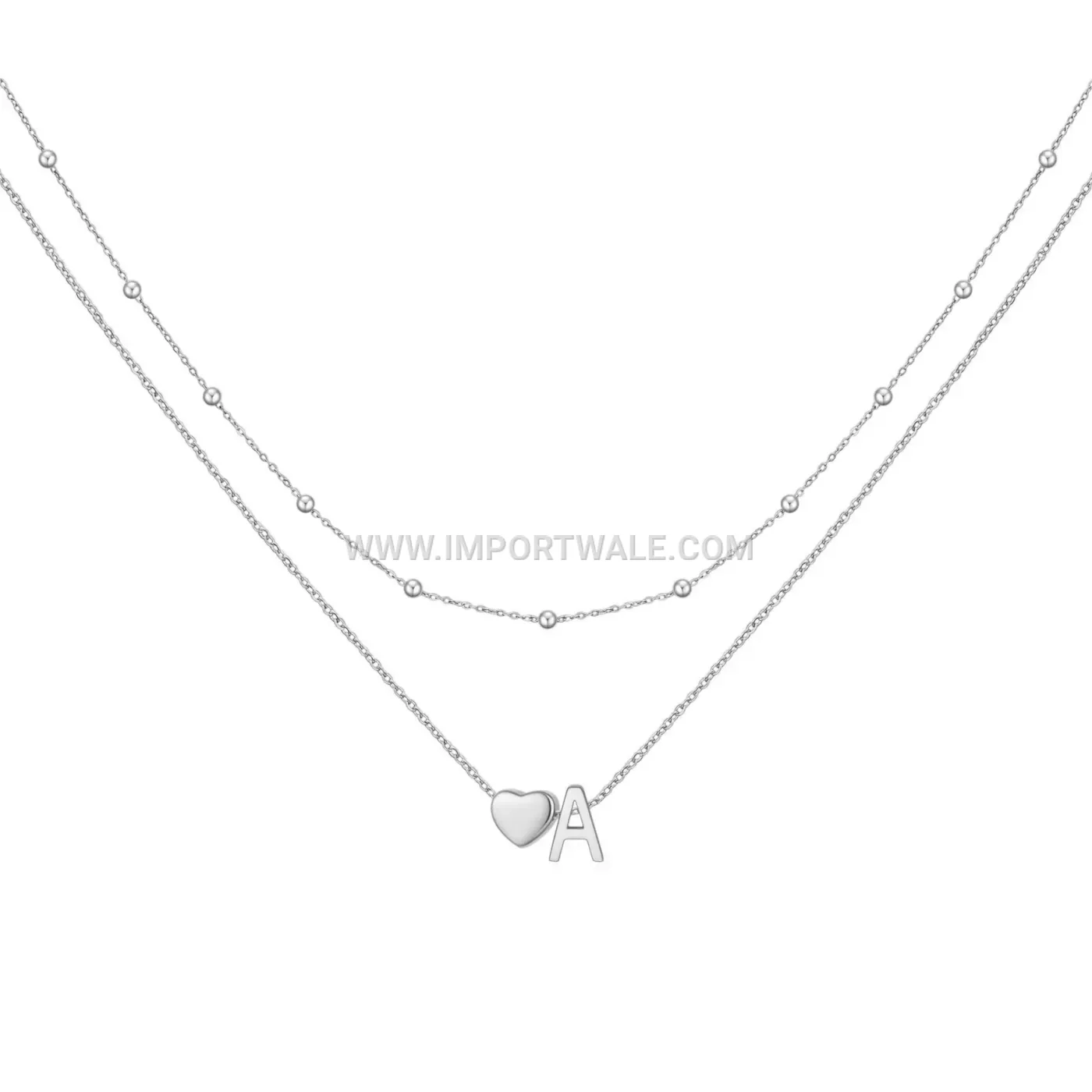Stainless Steel Initial Pendant Double Strand Necklace