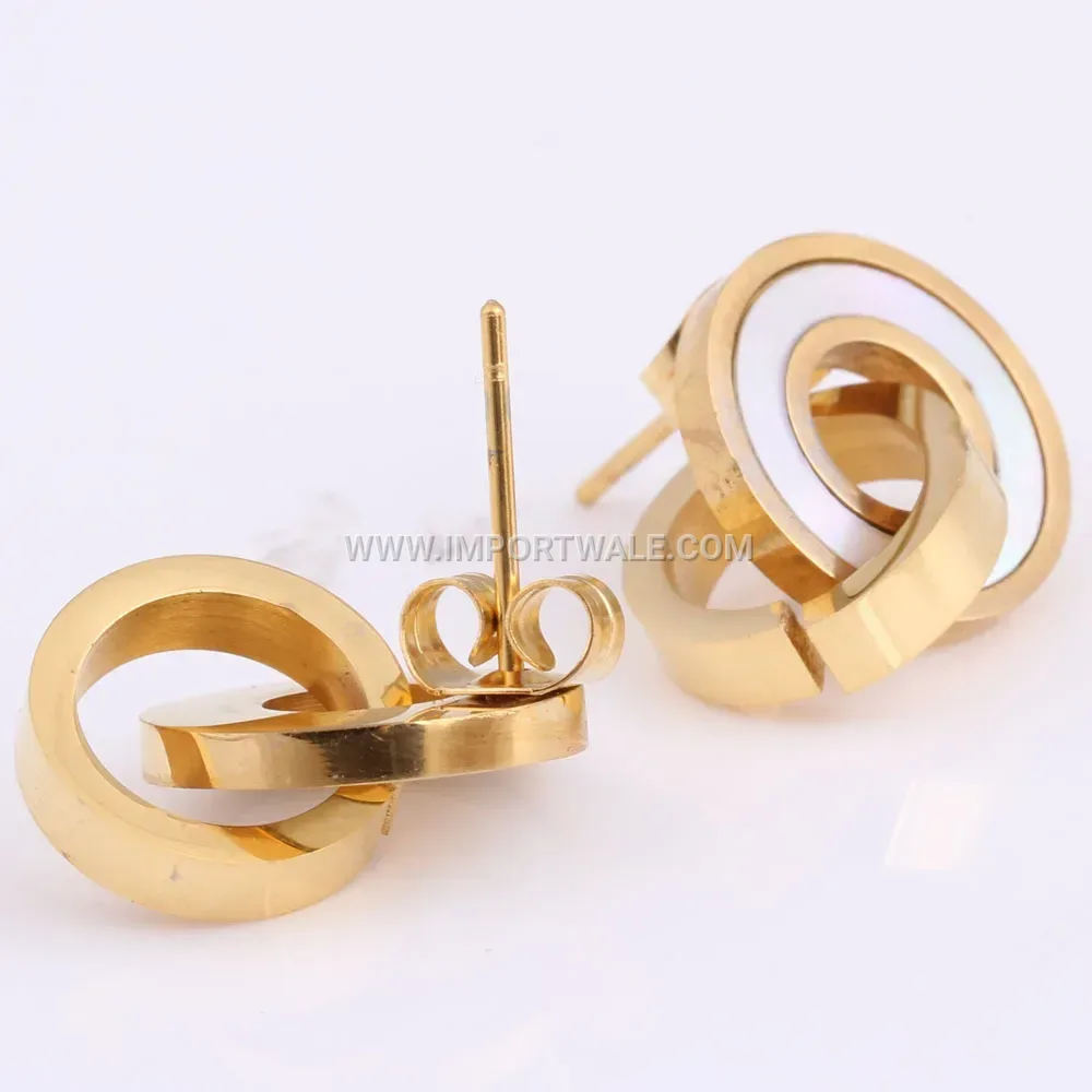 Double Loop Gold Plated Stainless Steel Earrings with Shell