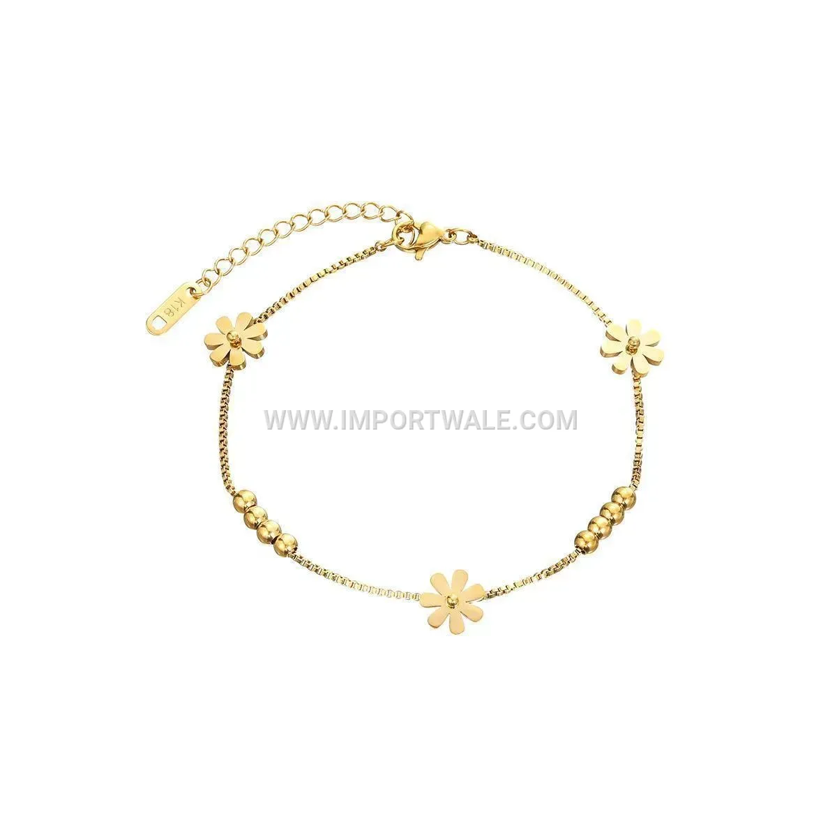 Titanium Steel Daisy Charm Beaded Box Chain Anklet